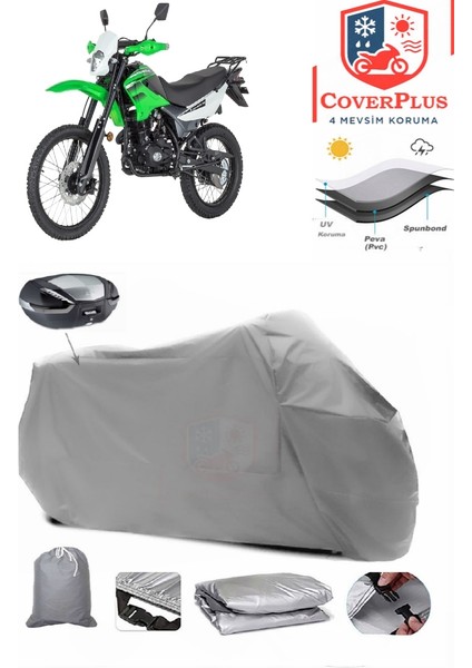 Mondial X-Treme Moto Cross Motor Brandası Gri Arka Çanta Uyumlu Motorsiket Brandası Motor Örtüsü Çadır Su Geçirmez Motosiklet Kılıfı Motor Brandası