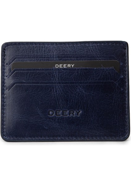 Erkek Hakiki Vintage Deri Lacivert Yatay Kartlık - 00530MLCVZ01