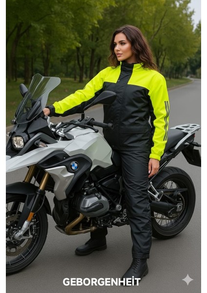 Fosforlu Yeşil Motorcu Yağmurluk File Astarlı Motosiklet Yağmurluğu Cepli fiyatları