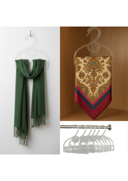 10 Adet Şal ve Eşarp Askısı - Kemer - Fular - Atkı - Kravat Askılığı