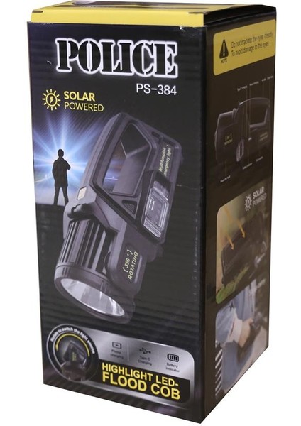 Polıce PS-384 Güneş Enerjili, Enerji Göstergeli, Telefon Şarj Etme Özellikli Spot Fener
