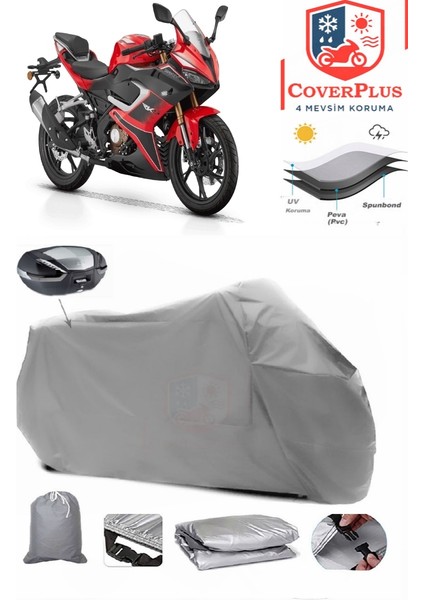 Qj SRK125 R Motor Brandası Gri Arka Çanta Uyumlu Motorsiket Brandası Motor Örtüsü Çadır Su Geçirmez Motosiklet Kılıfı Motor Brandası