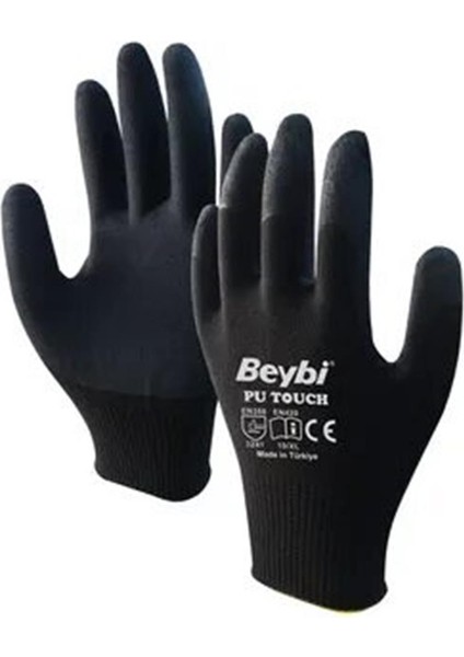 Beybi 9 Beden 12LI Paket Poliüretan Kaplı Pu Touch Siyah Montaj Eldiven EN388 (3121X)