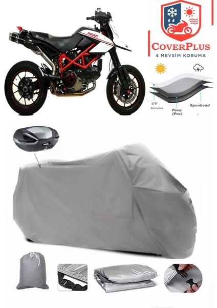 Ducati Hypermotard 1100 Evo Motor Brandası Gri Arka Çanta Uyumlu Motorsiket Brandası Motor Örtüsü Çadır Su Geçirmez Motosiklet Kılıfı Motor Brandası