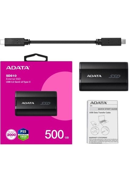 Adata 500GB SD810 Siyah Taşınabilir USB 3.2 Gen2 X2 Type-C SSD Harici Disk fiyatları