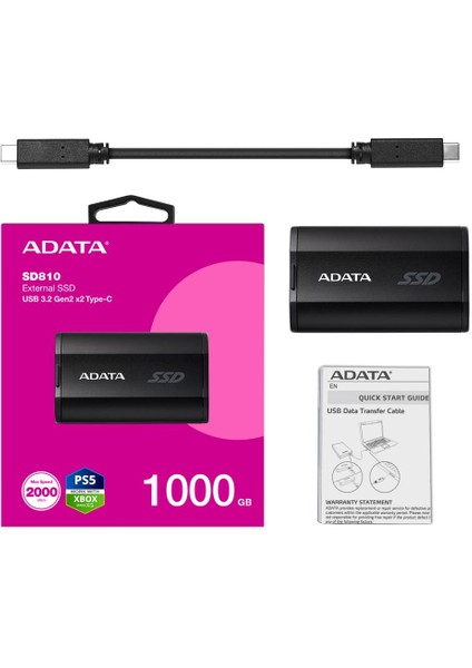 Adata 1000GB SD810 Siyah Taşınabilir USB 3.2 Gen2 X2 Type-C SSD Harici Disk fiyatları