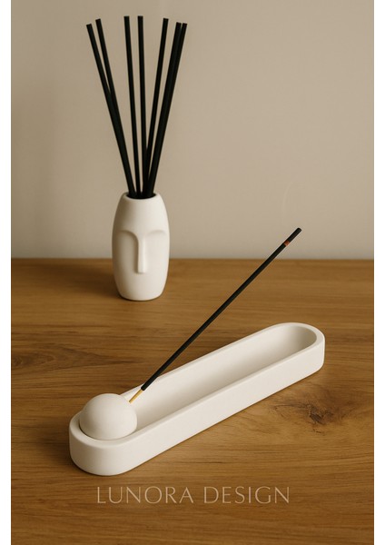 El Yapımı Yüz Figürlü Tütsülük & Difüzör Seti – Beyaz