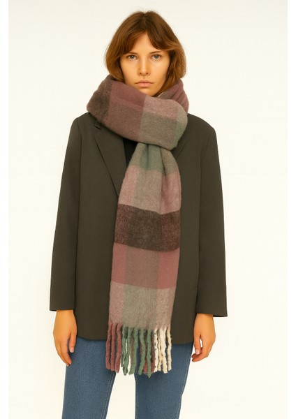 Unisex Puffy Ekoseli Şal Atkı 45X220 cm