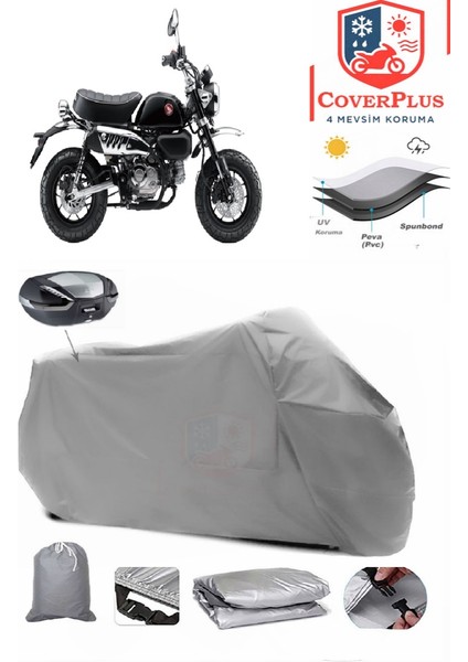 Honda Monkey 125 Motor Brandası Gri Arka Çanta Uyumlu Motorsiket Brandası Motor Örtüsü Çadır Su Geçirmez Motosiklet Kılıfı Motor Brandası