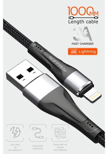 Örgülü USB To Lightning Şarj ve Data Kablosu
