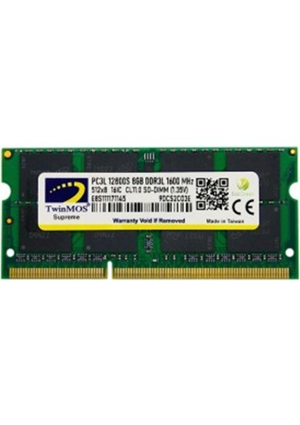 Twinmos 8gb Ddr3 1600MHZ CL16 1.5V MDD38GB1600N Notebook Ram