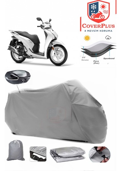 Honda Sh 150 Motor Brandası Gri Arka Çanta Uyumlu Motorsiket Brandası Motor Örtüsü Çadır Su Geçirmez Motosiklet Kılıfı Motor Brandası