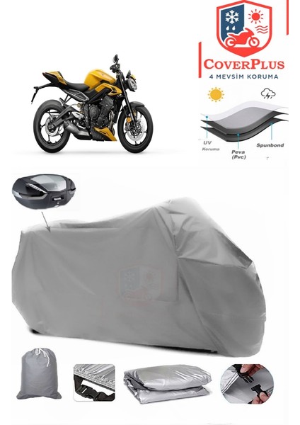 Triumph Street Triple R Motor Brandası Gri Arka Çanta Uyumlu Motorsiket Brandası Motor Örtüsü Çadır Su Geçirmez Motosiklet Kılıfı Motor Brandası