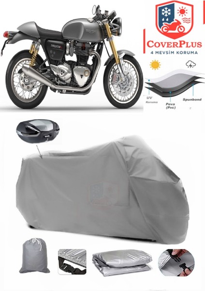 Triumph Thruxton 1200 R Motor Brandası Gri Arka Çanta Uyumlu Motorsiket Brandası Motor Örtüsü Çadır Su Geçirmez Motosiklet Kılıfı Motor Brandası