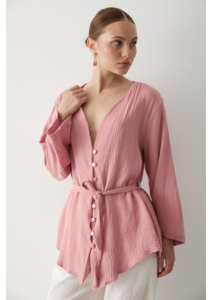 Pembe Çok Düğmeli Kimono