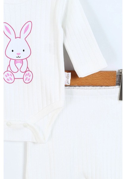Tavşan Baskılı %100 Pamuk 2’li Bebek Zıbın Set & Uzun Kollu Beyaz 2'li Bady Takım & 0-9 Ay Kız Bebek indirimleri