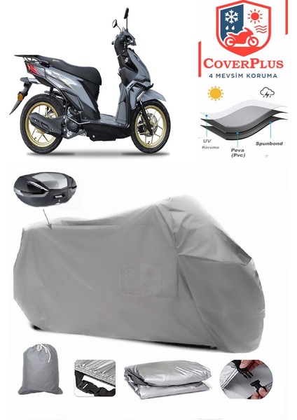 Yuki Route 110 Motor Brandası Gri Arka Çanta Uyumlu Motorsiket Brandası Motor Örtüsü Çadır Su Geçirmez Motosiklet Kılıfı Motor Brandası