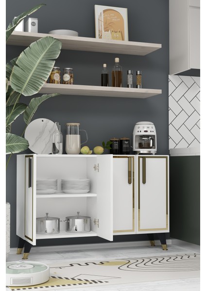 8194KM-128DD Konsol,kahve Köşesi,ayakkabılık,ofis Evrak Dolabı,mutfak Kiler Dolabı,tv Ünitesi Beyaz-Altın modelleri