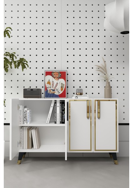 8194KM-128DD Konsol,kahve Köşesi,ayakkabılık,ofis Evrak Dolabı,mutfak Kiler Dolabı,tv Ünitesi Beyaz-Altın indirimleri