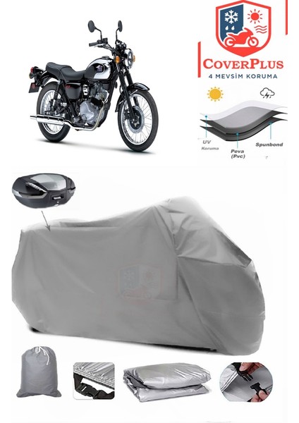 Kawasaki Meguro S1 Motor Brandası Gri Arka Çanta Uyumlu Motorsiket Brandası Motor Örtüsü Çadır Su Geçirmez Motosiklet Kılıfı Motor Brandası