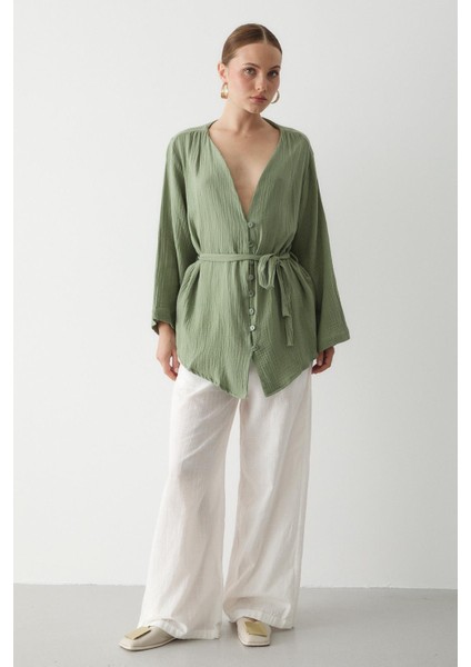 Haki Çok Düğmeli Kimono