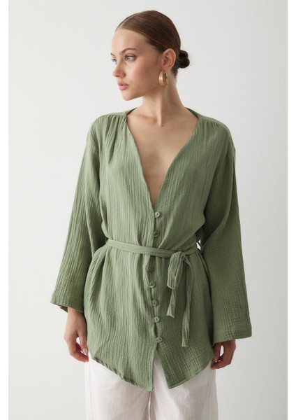 Haki Çok Düğmeli Kimono