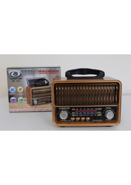 Everton RT-751 -Fm-Am-Sw-Usb-Tf Card-Aux Nostaljik Radyo Solar (Güneş Paneli)