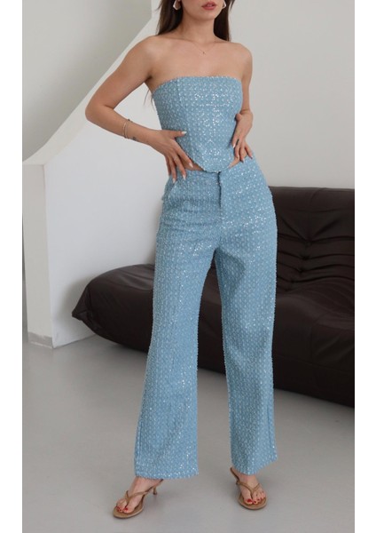 Mavi Pullu Kot Pantolon