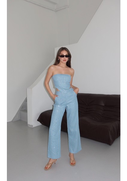 Mavi Pullu Kot Pantolon