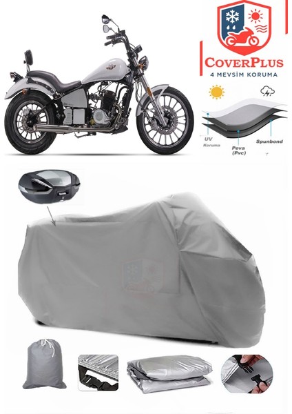 Regal Raptor Daytona 250 Motor Brandası Gri Arka Çanta Uyumlu Motorsiket Brandası Motor Örtüsü Çadır Su Geçirmez Motosiklet Kılıfı Motor Brandası