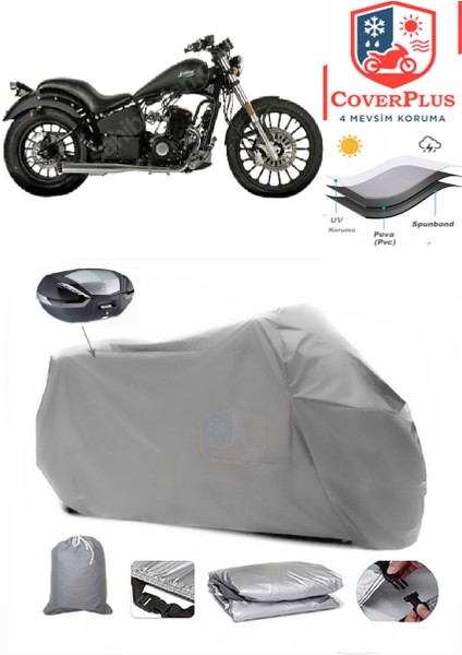 Regal Raptor Dd 125E Motor Brandası Gri Arka Çanta Uyumlu Motorsiket Brandası Motor Örtüsü Çadır Su Geçirmez Motosiklet Kılıfı Motor Brandası