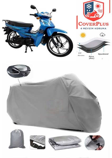 Mondial 100 Sfc Exclusive Motor Brandası Gri Arka Çanta Uyumlu Motorsiket Brandası Motor Örtüsü Çadır Su Geçirmez Motosiklet Kılıfı Motor Brandası