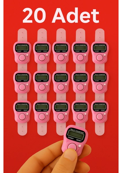 20 Adet Pembe – Dijital Parmak Tipi Yüzük Tesbih, Namaz Zikir Sayacı