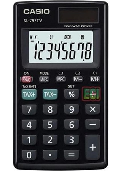 Casio SL-797TV-BK 8 Hane Siyah Cep Tipi Hesap Makinesi