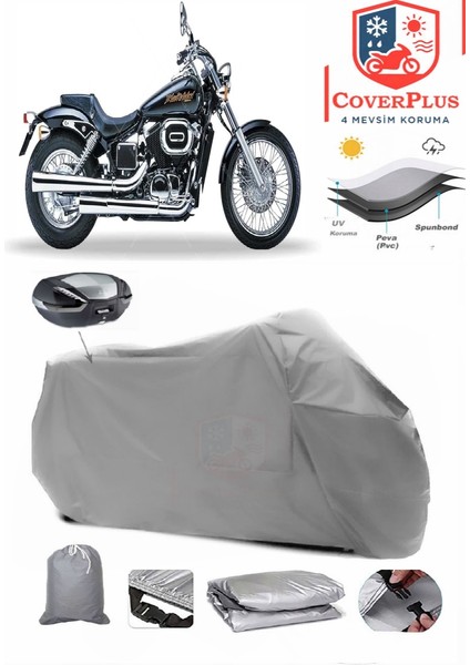 Honda Vt 750 Dc Black Widow Motor Brandası Gri Arka Çanta Uyumlu Motorsiket Brandası Motor Örtüsü Çadır Su Geçirmez Motosiklet Kılıfı Motor Brandası