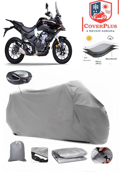 Voge 500 Ds Motor Brandası Gri Arka Çanta Uyumlu Motorsiket Brandası Motor Örtüsü Çadır Su Geçirmez Motosiklet Kılıfı Motor Brandası