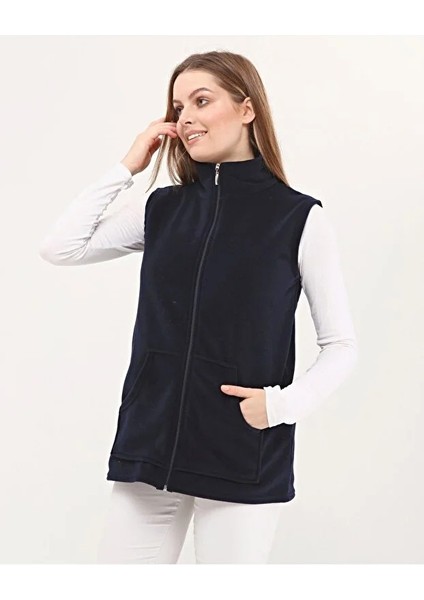 Yakalı Fermuarlı Lacivert Polar Yelek fiyatları
