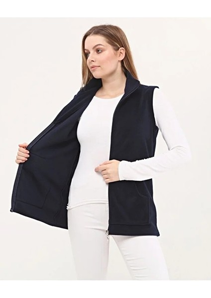 Yakalı Fermuarlı Lacivert Polar Yelek modelleri
