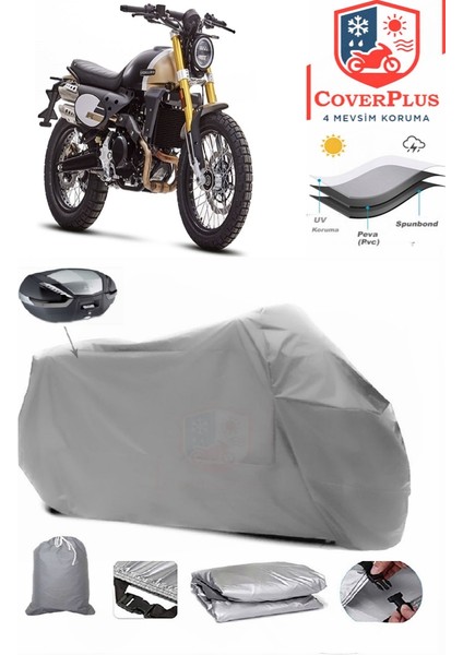 Caballero 500 Deluxe Motor Brandası Gri Arka Çanta Uyumlu Motorsiket Brandası Motor Örtüsü Çadır Su Geçirmez Motosiklet Kılıfı Motor Brandası