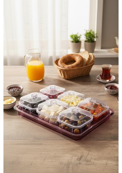 Akrilik Mürdüm 6’lı Kapaklı Kahvaltılık Kahvaltı Seti & Saklama Kabı (Cam Değildir)
