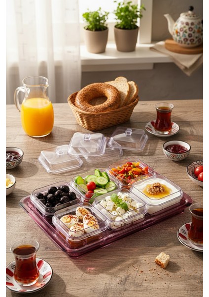 Akrilik Mürdüm 6’lı Kapaklı Kahvaltılık Kahvaltı Seti & Saklama Kabı (Cam Değildir) fiyatları