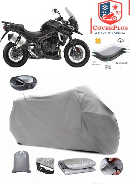 Triumph Tiger Explorer Xc Motor Brandası Gri Arka Çanta Uyumlu Motorsiket Brandası Motor Örtüsü Çadır Su Geçirmez Motosiklet Kılıfı Motor Brandası