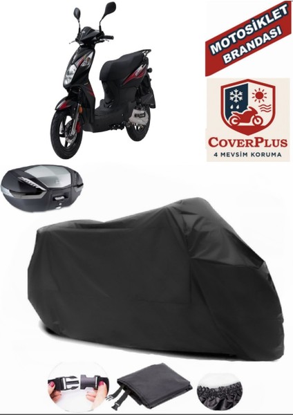 Sym Orbit Iı 50 Motor Brandası Siyah Arka Çanta Uyumlu Motorsiket Brandası Motor Örtüsü Çadır Su Geçirmez Motosiklet Kılıfı Motor Brandası