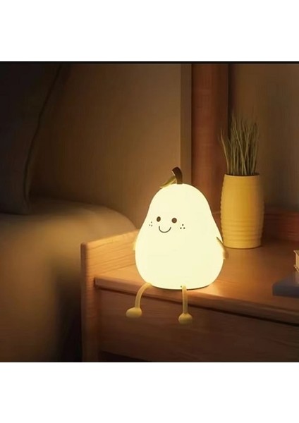 Sevimli Armut Şekilli Silikon LED Gece Lambası – Dokunmatik, USB Şarjlı, 7 Renkli Yumuşak Işıklı Lamba