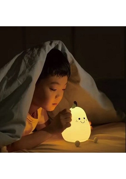 Sevimli Armut Şekilli Silikon LED Gece Lambası – Dokunmatik, USB Şarjlı, 7 Renkli Yumuşak Işıklı Lamba modelleri