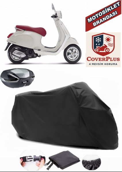 Vespa Primavera 150 Motor Brandası Siyah Arka Çanta Uyumlu Motorsiket Brandası Motor Örtüsü Çadır Su Geçirmez Motosiklet Kılıfı Motor Brandası