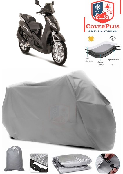 Peugeot Geopolis 300 Motor Brandası Gri Motorsiket Brandası Motor Örtüsü Çadır Su Geçirmez Motosiklet Kılıfı Motor Brandası