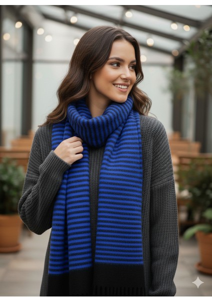 Unisex Puffy Ekoseli Şal Atkı 45X220 cm