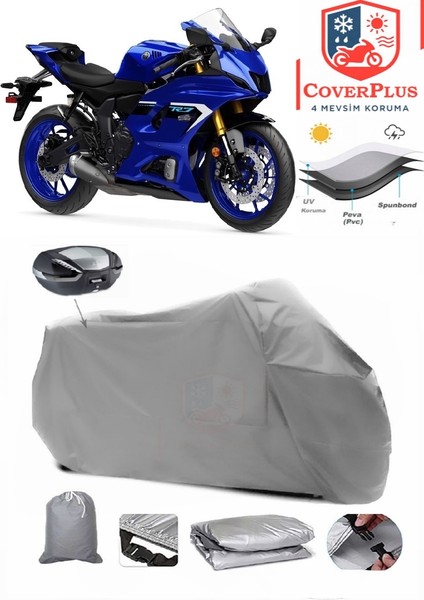 Yamaha R7 Motor Brandası Gri Arka Çanta Uyumlu Motorsiket Brandası Motor Örtüsü Çadır Su Geçirmez Motosiklet Kılıfı Motor Brandası
