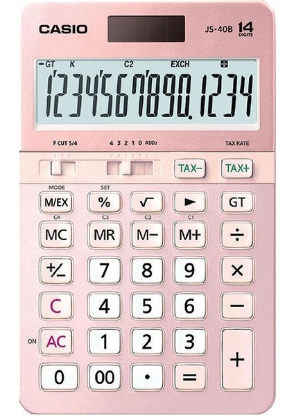 Casio JS-40B-PK Pembe Profesyonel 14 Hane Masa Üstü Hesap Makinesi